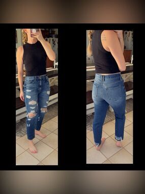 KanCan Larisa High Rise Distressed Mom Boyfriend Jean